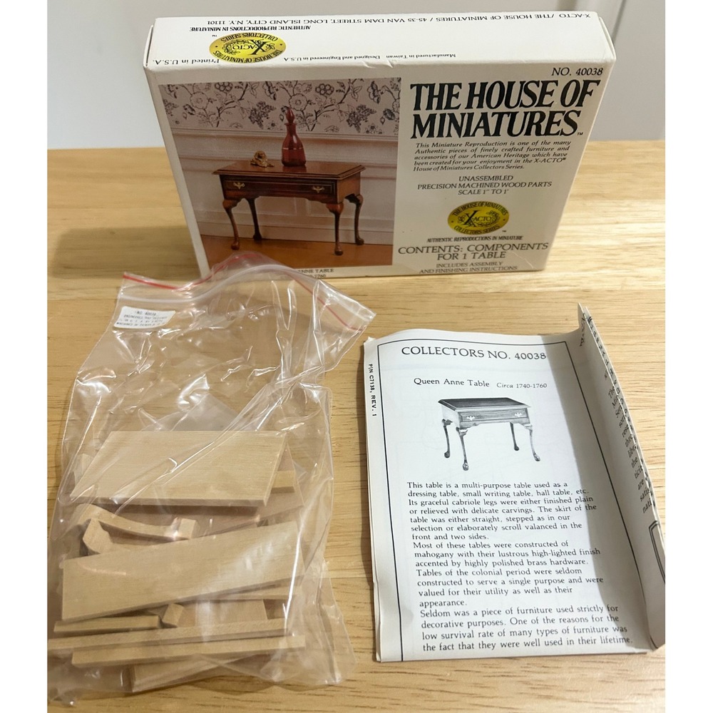 X-Acto House of Miniatures Queen Anne Table Kit 1:12 Scale Brown 40038 DIY VTG
